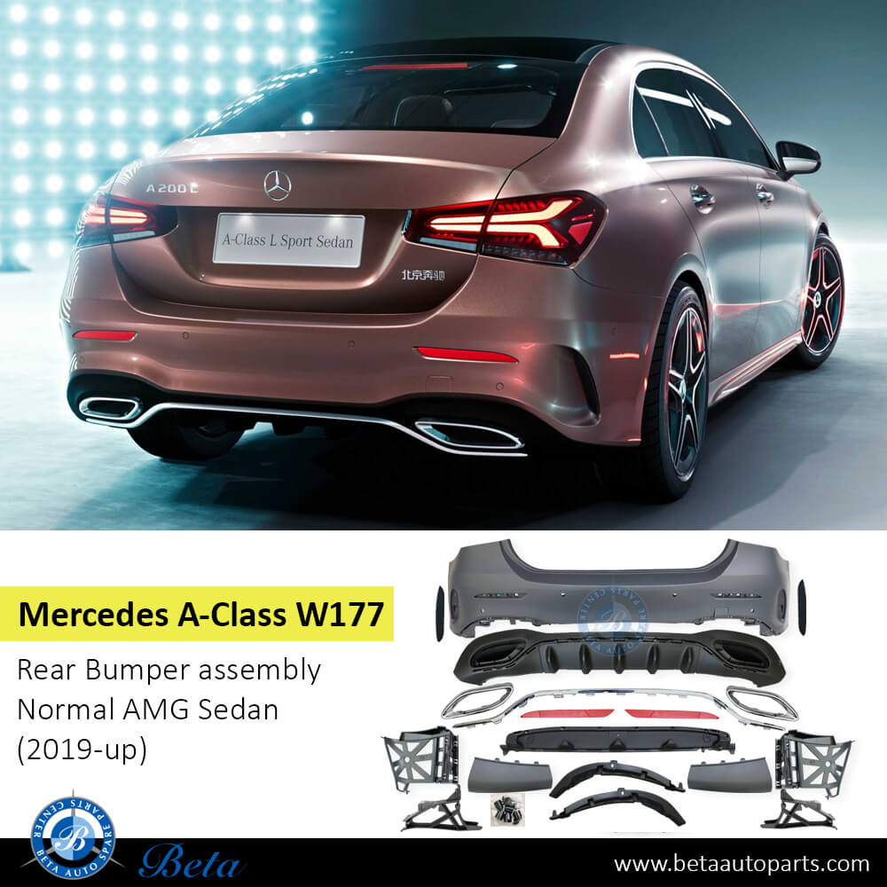 Mercedes A-Class Sedan W177 (2019-2022), Rear Bumper Normal AMG with Park Assist, Taiwan Mercedes A-Class Sedan W177 (2019-2022), Rear Bumper Normal AMG with Park Assist, Taiwan